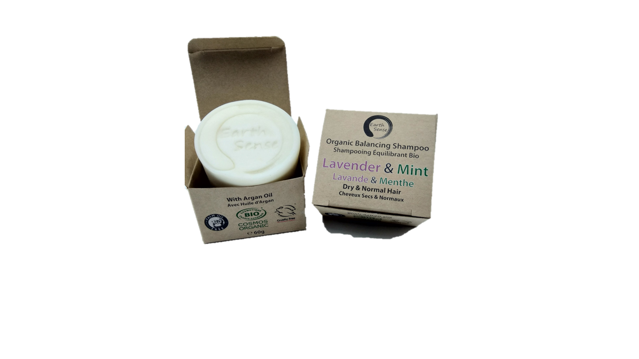 Organic Certified Balancing Solid Shampoo - Lavender & Mint - Dry & all Hair Types 60g - Earthsenseorganics