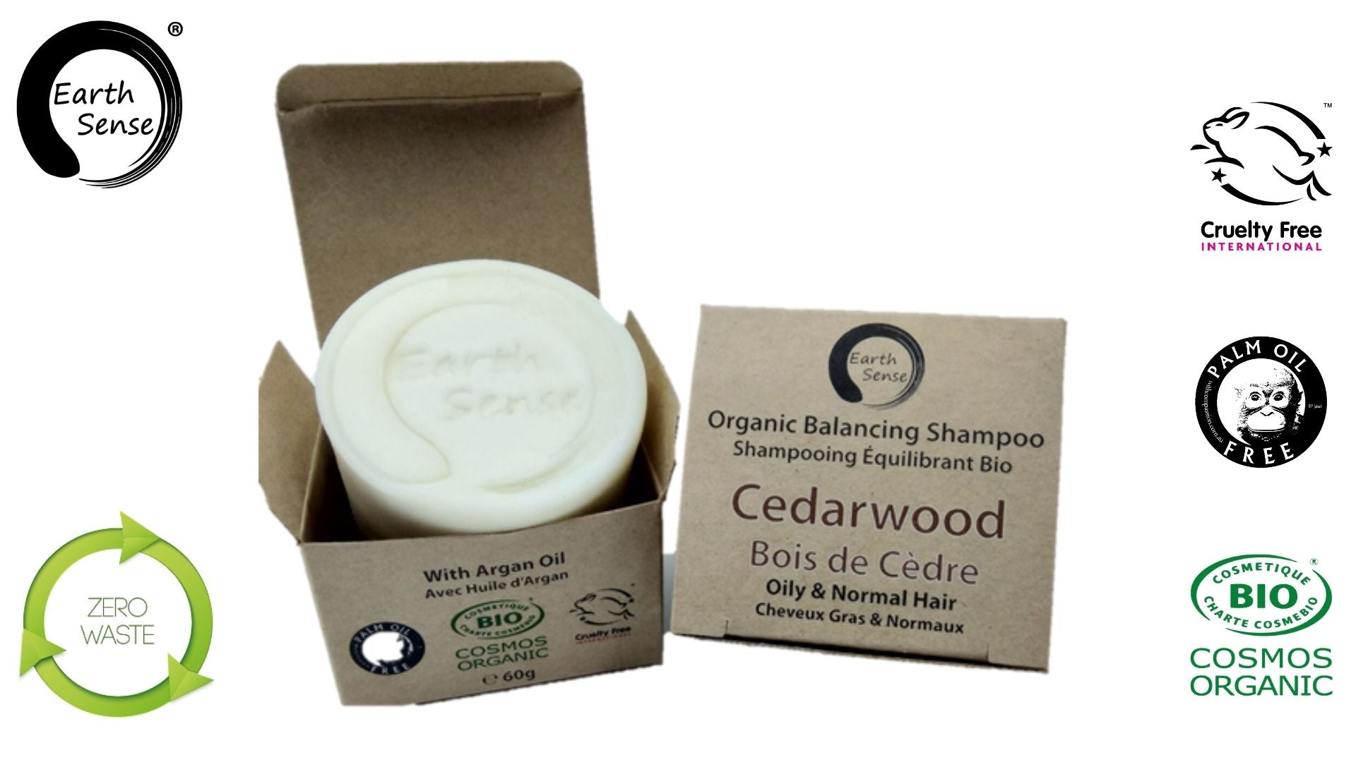 Organic Certified Balancing Solid Shampoo - Cedarwood - Oily & All Hair Types 60g - Earthsenseorganics