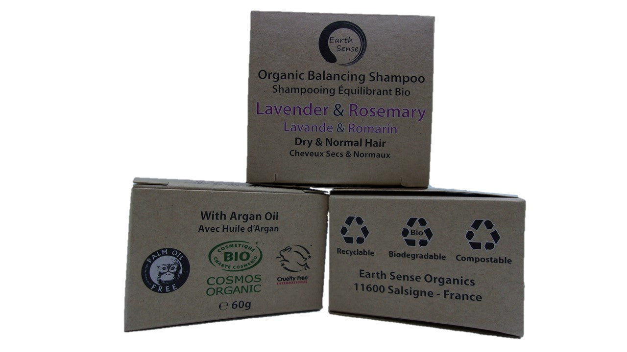 Organic Certified Balancing Solid Shampoo - Lavender & Rosemary - Dry & all Hair Types 60g - Earthsenseorganics