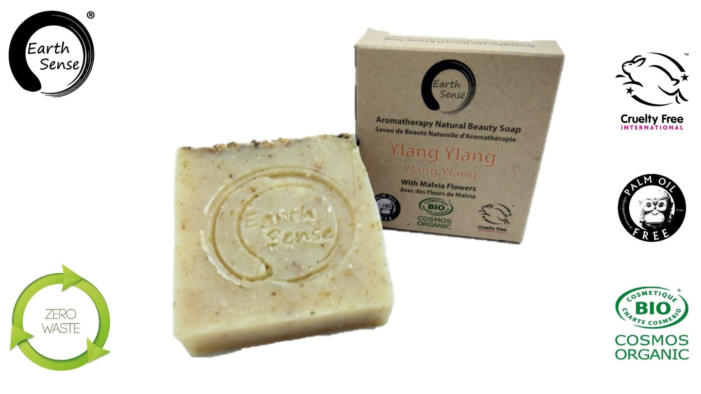 Organic Certified Solid Soap - Ylang Ylang with Blue Corn Flowers 90g - Earthsenseorganics